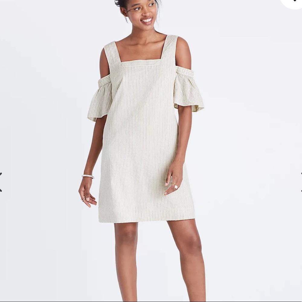 Madewell striped cold shoulder dress small